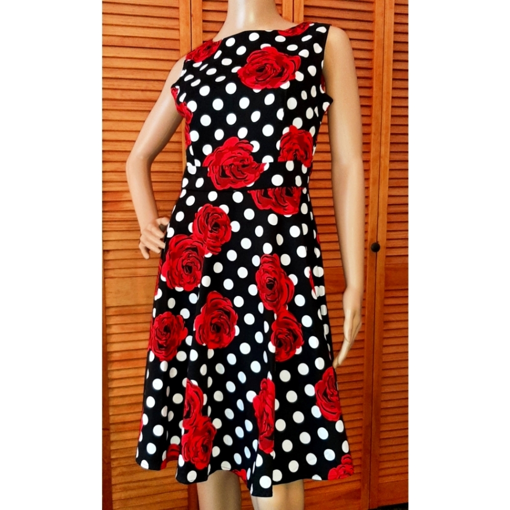 Owin Fashion New York, Black, Red and White Sleeveless Dress, Medium,  NWT